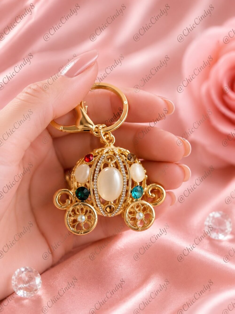 Princess Carriage Keychain Gold Purse Charm Cinderella Handbag Charm Gift - Picture 4 of 5